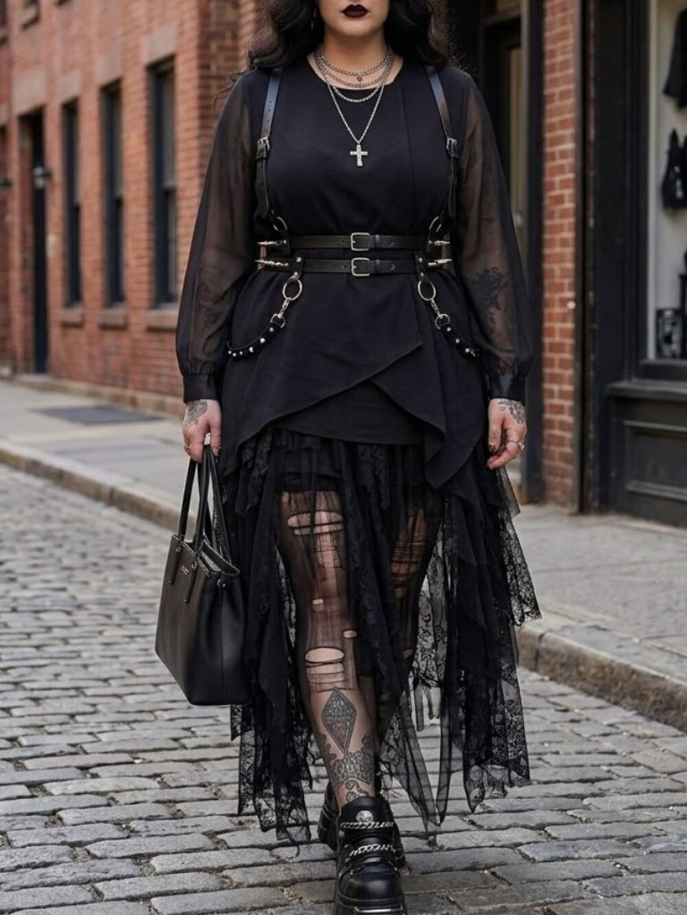 R&M Richards Karen Kwong Vintage Black Sheer Sleeve Blouse Plus Size 18 Gothic